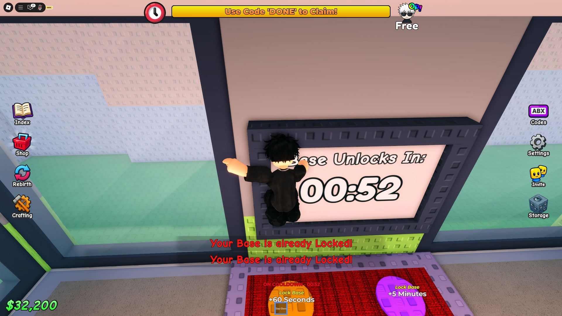 Lock your base to stop intruders from raiding your base (Image via Roblox)